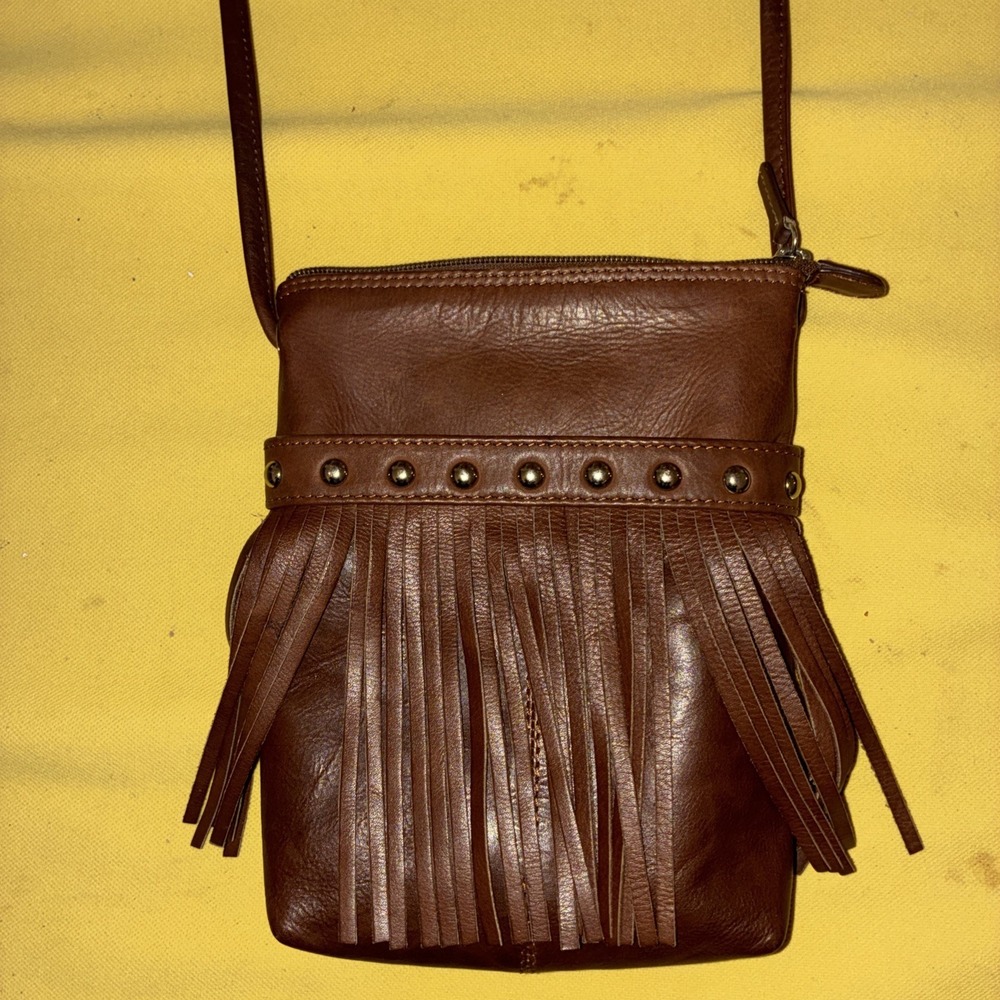 ILI Leather Medium Fringed Saddle Tan Crossbody Bag Western Style